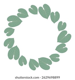 Round tropical wreath with lush jungle foliage. Suitable for invitations, covers, banners, and greeting cards. Vector art of tropical leaves and plants