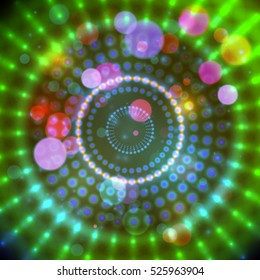 Round tunnel of shining flares. Glowing points form tunnel sectors. Abstract cyber colorful background for your designs. Elegant modern geometric wallpaper. Vector illustration