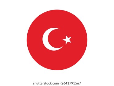 Round  Turkey Flag Icon –  Turkey Flag Circular Vector Badge with Standard Colors and National Symbol. Circle Flag Icon of  Turkey, Button Badge Icon.
