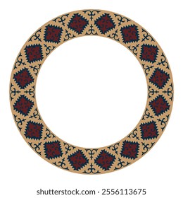 Round Turkic carpet ornament frame. Ornamental elements and motifs of Turkic, Kazakh, Kyrgyz, Uzbek, national Asian decor for plate, textile, print design, embroidery, sandblaster. Circle Turkic frame