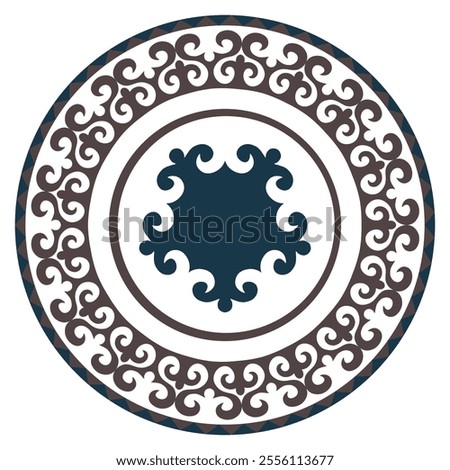Round Turkic frame with pattern in the center. Ornamental elements and motifs of Turkic, Kazakh, Kyrgyz, Uzbek, national Asian decor for plate, textile, print design, embroidery. Circle Turkic frame.