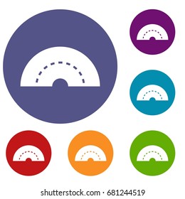 Round turning road icons set in flat circle red, blue and green color for web