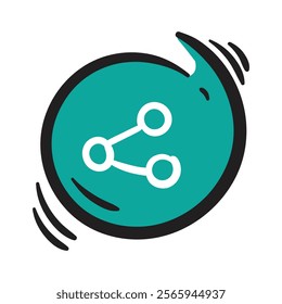 Round turquoise button with white symbol. Simple vector element on white background. Hand drawn share icon for website design, banner