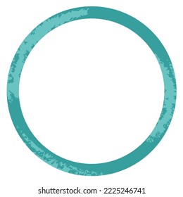 Round turquoise frame with worn texture. Vector round frame. A circle with a worn texture.