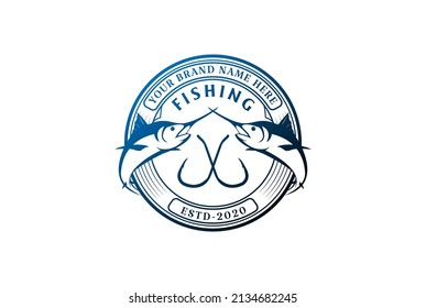 Round Twin Marlin Sword Fish Badge Emblem Label for Angler Club Logo Design Vector