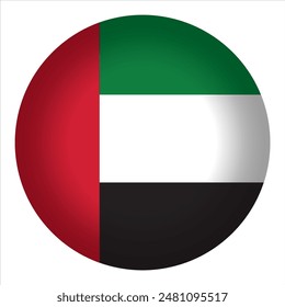 Round UAE flag icon, vector illustration. Isolated 3D United Arab Emirates flag button.