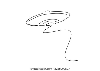 round ufo spacecraft one line drawing simple concept