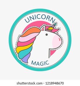 Round unicorn magic badge vector