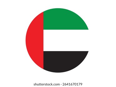 Round United Arab Emirates Flag Icon – United Arab Emirates Flag Circular Vector Badge with Standard Colors and National Symbol. Circle Flag Icon of United Arab Emirates, Button Badge Icon.
