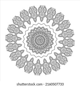Round unpainted pattern. Vintage monochrome element for coloring pages, color by number game, and tattoos.