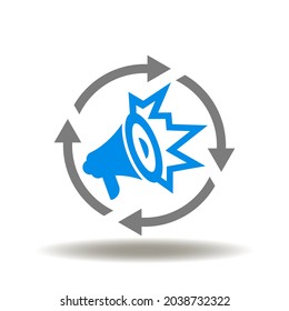 Round update arrows and loudspeaker vector illustration. PR Public Relations Symbol. Announcement sign.