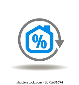 Round Upgrade Arrow With House And Percent Vector Illustration. Icon Of Remortgage. Refinancing Mortgage Symbol.