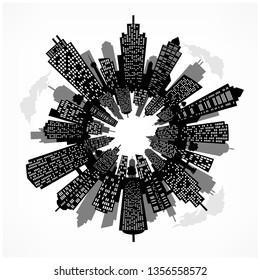 Round urban cityscape panorama. Vector illustration.
