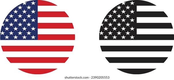 Bandera redonda de Estados Unidos aislada en fondo blanco. Vector