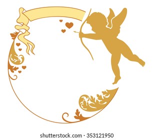 Round Valentine frame with Cupid silhouette