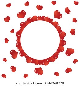 Round Valentine_s Day Banner with Flying Red Hearts. International winter holiday for friends and lovers vector art