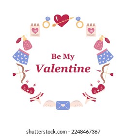 Round Valentine's Day Frame and Love. Valentines Day Card. Vector illustration