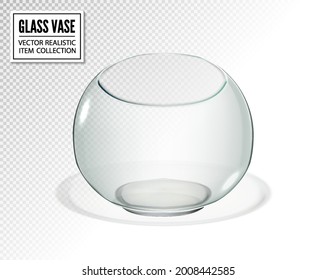 Round Vase Or Fish Bowl Isolated On Transparent Background. Realistic Vector 3d Illustration