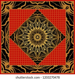 Round vector background with floral pattern in modern style. For design of carpet, shawl, pillow, cushion. Vector illustration.