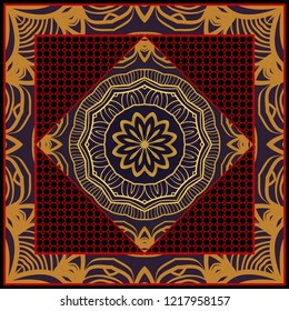 Round vector background with floral pattern in modern style. For design of carpet, shawl, pillow, cushion. Vector illustration.