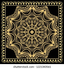 Round vector background with floral pattern in modern style. For design of carpet, shawl, pillow, cushion. Vector illustration.