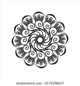 Round vector black white art line mandala design.