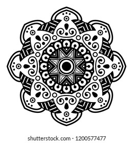 Round vector black and white Mandala for a New Year greeting card. Can be used for phone case print, etc. Islam, Arabic, Pakistan, Moroccan, Turkish, Indian, Spain motifs. Vector illustration EPS10