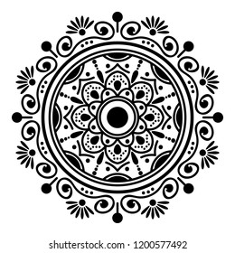 Round vector black and white Mandala for a New Year greeting card. Can be used for phone case print, etc. Islam, Arabic, Pakistan, Moroccan, Turkish, Indian, Spain motifs. Vector illustration EPS10