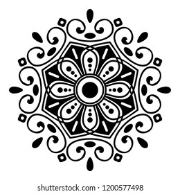 Round vector black and white Mandala for a New Year greeting card. Can be used for phone case print, etc. Islam, Arabic, Pakistan, Moroccan, Turkish, Indian, Spain motifs. Vector illustration EPS10