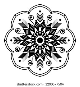 Round vector black and white Mandala for a New Year greeting card. Can be used for phone case print, etc. Islam, Arabic, Pakistan, Moroccan, Turkish, Indian, Spain motifs. Vector illustration EPS10