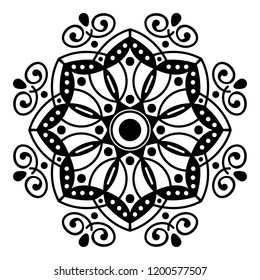 Round vector black and white Mandala for a New Year greeting card. Can be used for phone case print, etc. Islam, Arabic, Pakistan, Moroccan, Turkish, Indian, Spain motifs. Vector illustration EPS10
