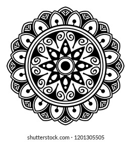 Round vector black and white Mandala for a New Year greeting card. Can be used for phone case print, etc. Islam, Arabic, Pakistan, Moroccan, Turkish, Indian, Spain motifs. Vector illustration EPS10
