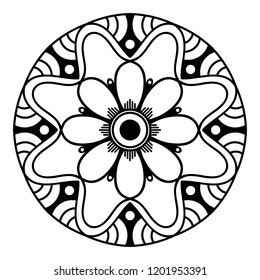 Round vector black and white Mandala for a New Year greeting card. Can be used for phone case print, etc. Islam, Arabic, Pakistan, Moroccan, Turkish, Indian, Spain motifs. Vector illustration EPS10
