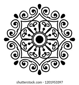 Round vector black and white Mandala for a New Year greeting card. Can be used for phone case print, etc. Islam, Arabic, Pakistan, Moroccan, Turkish, Indian, Spain motifs. Vector illustration EPS10
