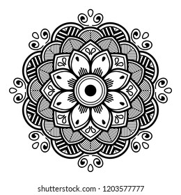 Round vector black and white Mandala for a New Year greeting card. Can be used for phone case print, etc. Islam, Arabic, Pakistan, Moroccan, Turkish, Indian, Spain motifs. Vector illustration EPS10
