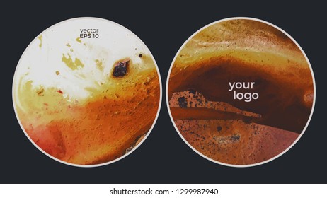 Round vector cards. Set of templates brochure, cover and sheets. Abstract painted background. Fluid colors backgrounds.