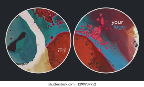 Round vector cards. Set of templates brochure, cover and sheets. Abstract painted background. Fluid colors backgrounds.