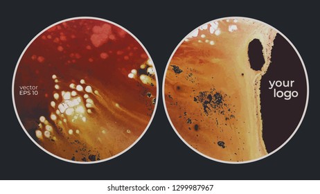 Round vector cards. Set of templates brochure, cover and sheets. Abstract painted background. Fluid colors backgrounds.