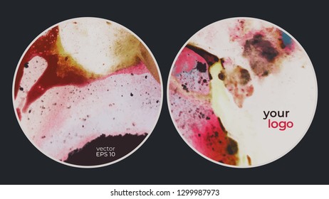 Round vector cards. Set of templates brochure, cover and sheets. Abstract painted background. Fluid colors backgrounds.
