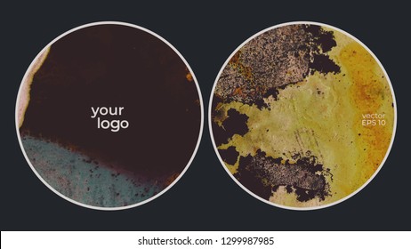Round vector cards. Set of templates brochure, cover and sheets. Abstract painted background. Fluid colors backgrounds.