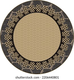 Round vector carpet, kilim print pattern or jacquard knitting design, supla, tablecloth, hat, accessory, print design. Geometric motifs line, stripes, border and marble textured . antique vintage chic