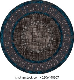 Round vector carpet, kilim print pattern or jacquard knitting design, supla, tablecloth, hat, accessory, print design. Geometric motifs line, stripes, border and marble textured . antique vintage chic