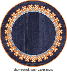 Round vector carpet, kilim print pattern or jacquard knitting design, supla, tablecloth, hat, accessory, print design. Geometric motifs line, stripes, border and marble textured . antique vintage chic