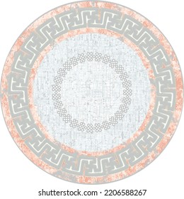 Round vector carpet, kilim print pattern or jacquard knitting design, supla, tablecloth, hat, accessory, print design. Geometric motifs line, stripes, border and marble textured . antique vintage chic