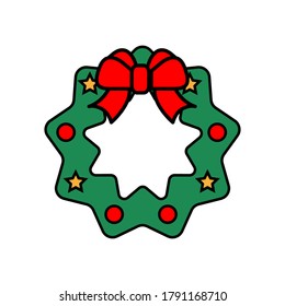 round vector christmas frame of fir branches, holly and mistletoe.