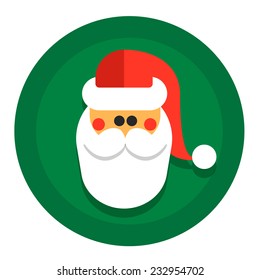 Round vector Christmas New Year flat icon with Santa Claus
