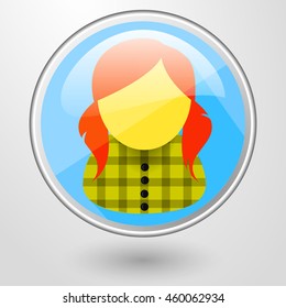 round vector colored girls user icon in a green plaid shirt