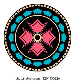 Round vector coloring Mandala for a New Year greeting card. Hand drawn background. Can be used for phone case print, etc. Islam, Arabic, Pakistan, Moroccan, Turkish, Indian, Spain motifs. 