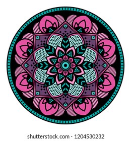 Round vector coloring Mandala for a New Year greeting card. Hand drawn background. Can be used for phone case print, etc. Islam, Arabic, Pakistan, Moroccan, Turkish, Indian, Spain motifs. 