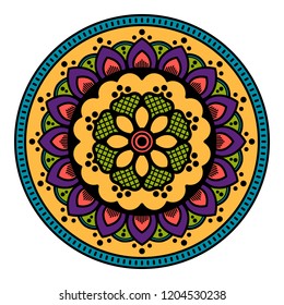 Round vector coloring Mandala for a New Year greeting card. Hand drawn background. Can be used for phone case print, etc. Islam, Arabic, Pakistan, Moroccan, Turkish, Indian, Spain motifs. 
